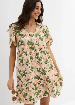 bonprix bonprix Vestidos>Vestido de gasa Blanco/verde claro/melocotón/salmón claro/pistacho mate/verde musgo de flores