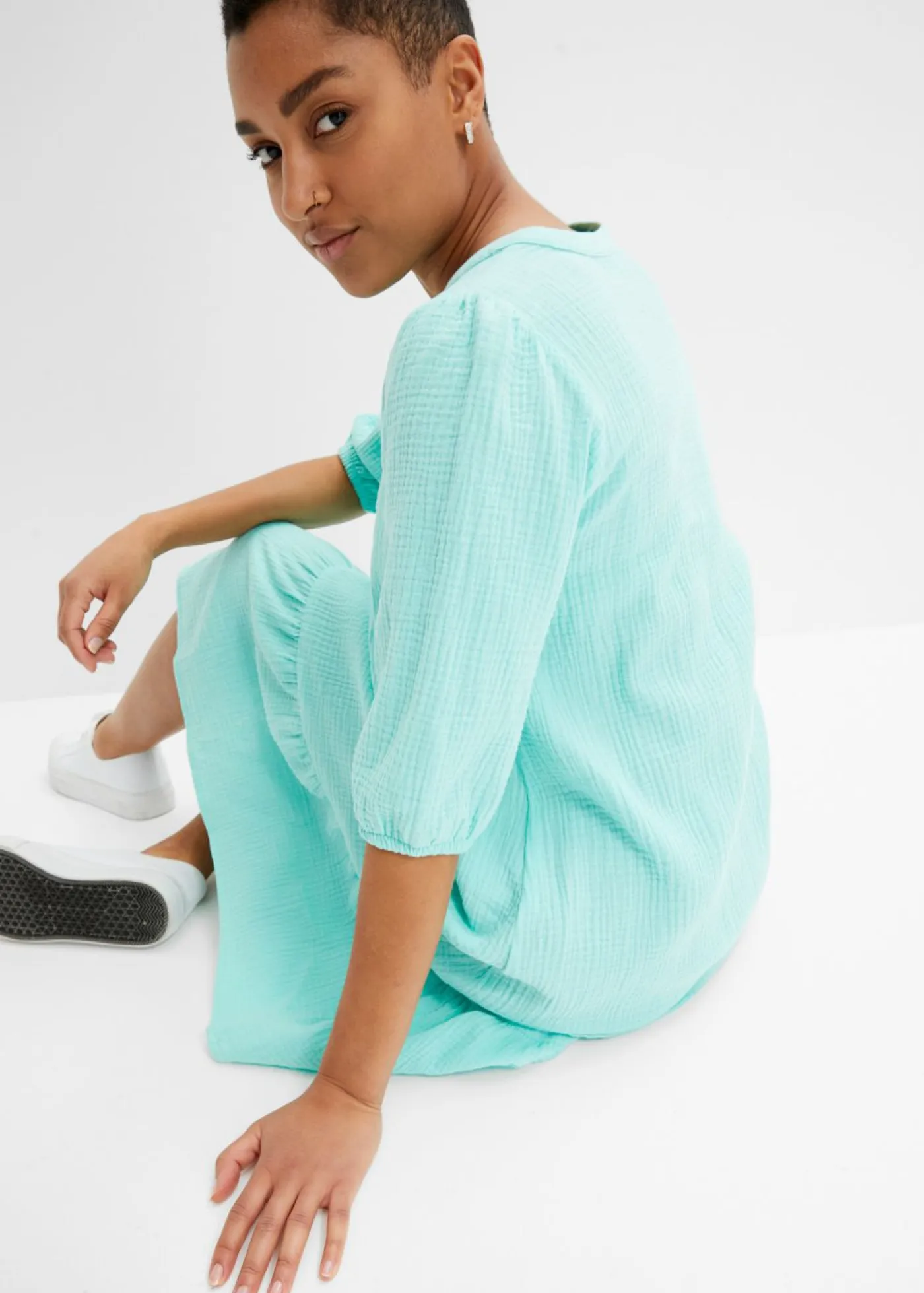 bonprix bonprix Vestidos>Vestido de gasa Azul mentol