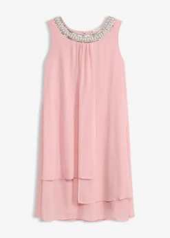 bonprix bonprix Vestidos|Novedades>Vestido de gasa con aplicación de piedras Rosa ceniza