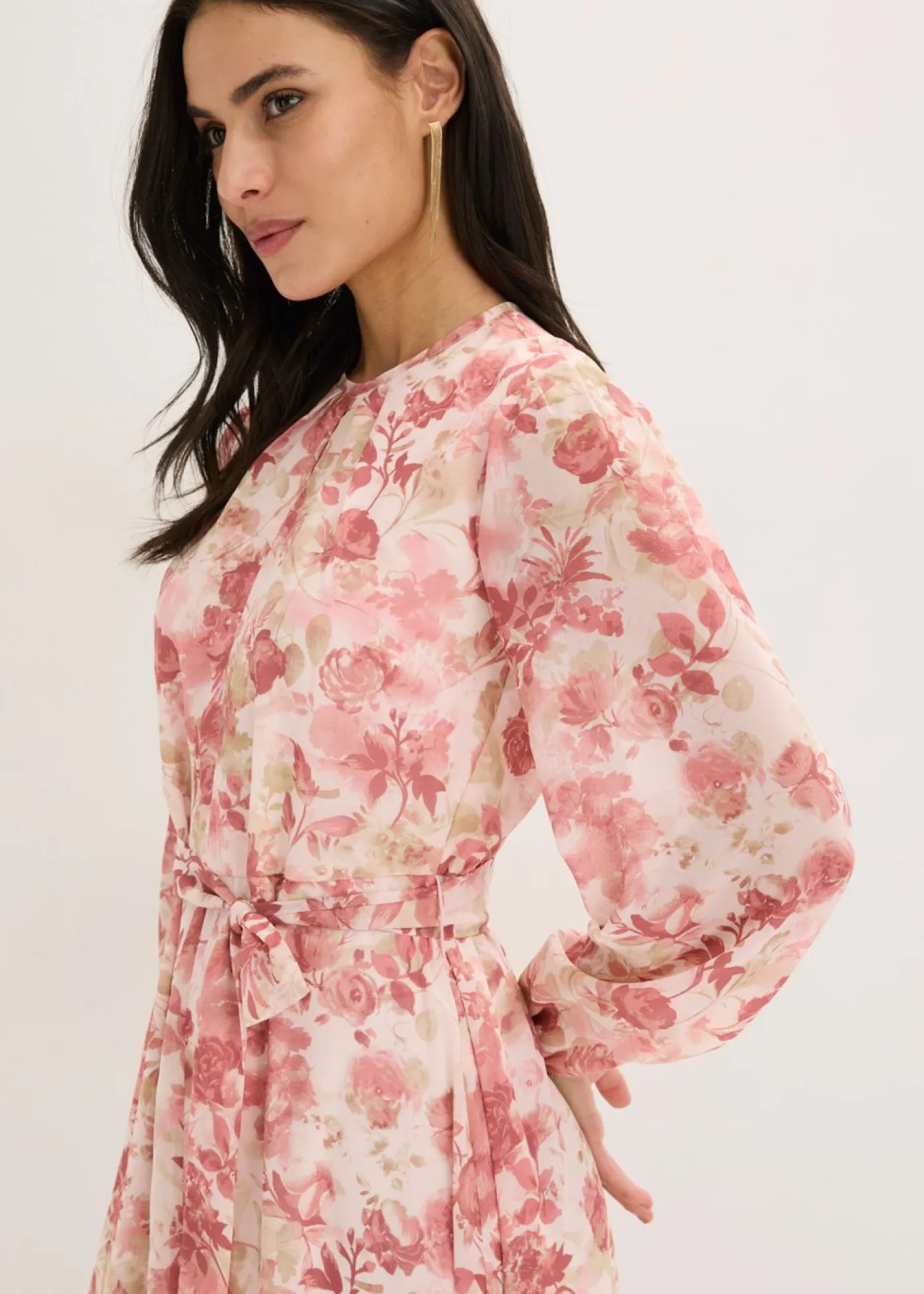 Mujer bonprix bonprix Vestido de gasa con cordón (2 piezas)