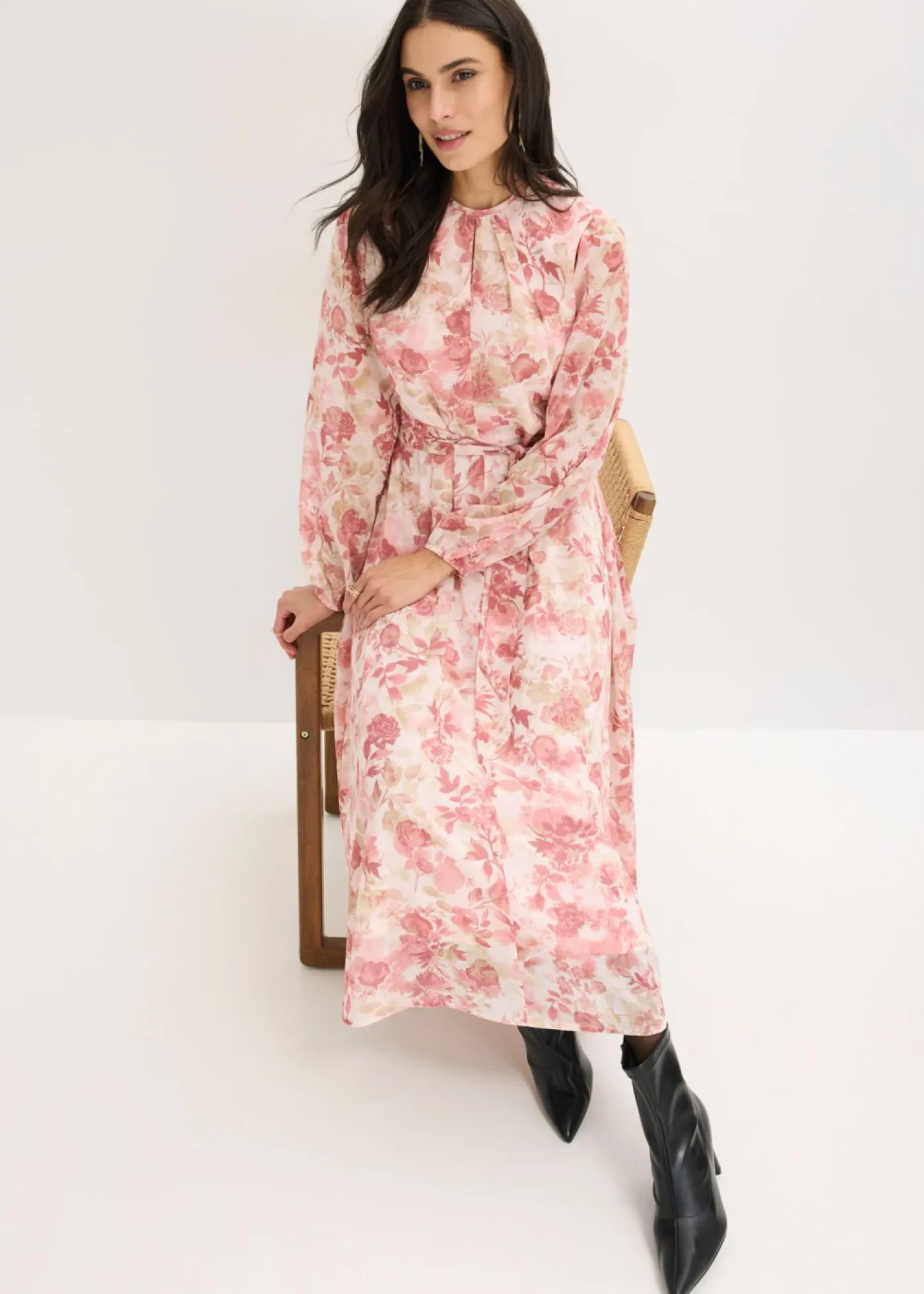 Mujer bonprix bonprix Vestido de gasa con cordón (2 piezas)