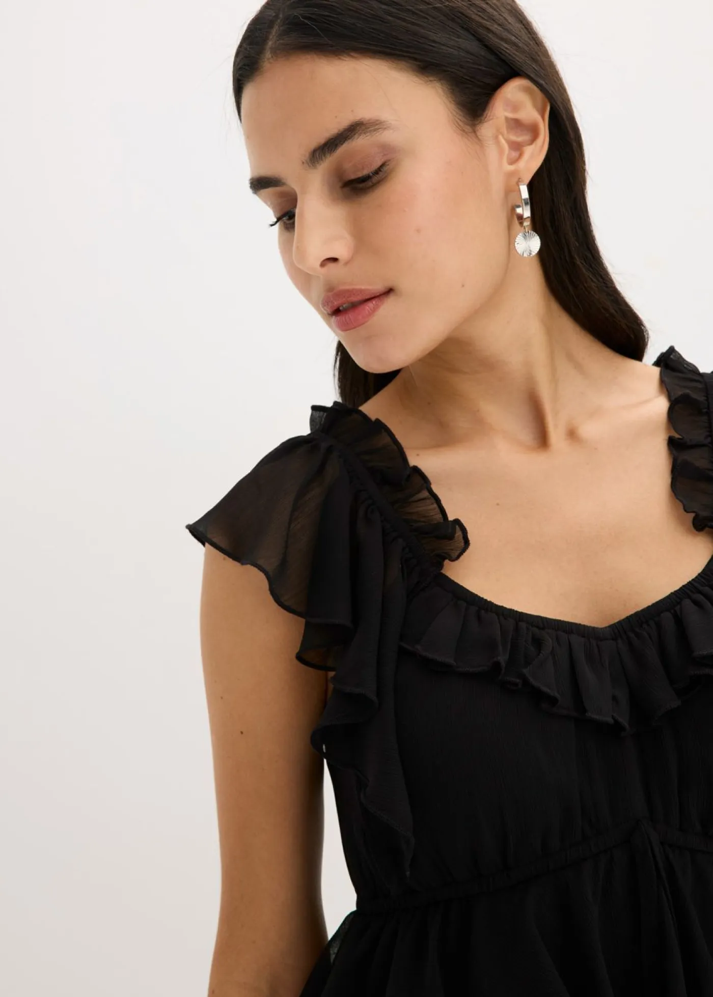 bonprix bonprix Vestidos>Vestido de gasa con corte en A Negro