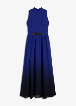 bonprix bonprix Vestidos|Ropa Elegante>Vestido de gasa con cuello e inserción en la cintura Azul-negro estampado