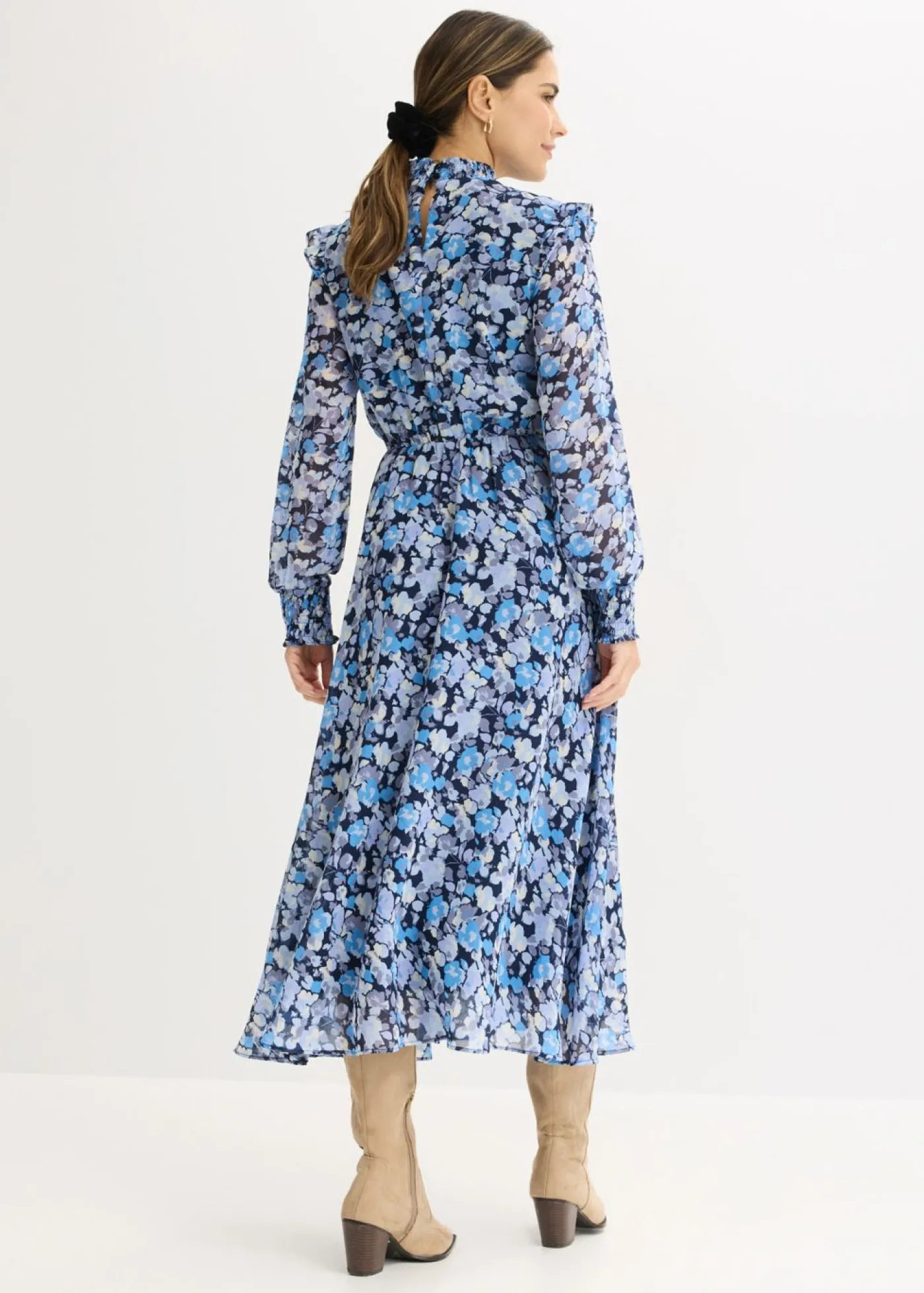 bonprix bonprix Tallas Pequeñas|Vestidos>Vestido de gasa con cuello alto Azul