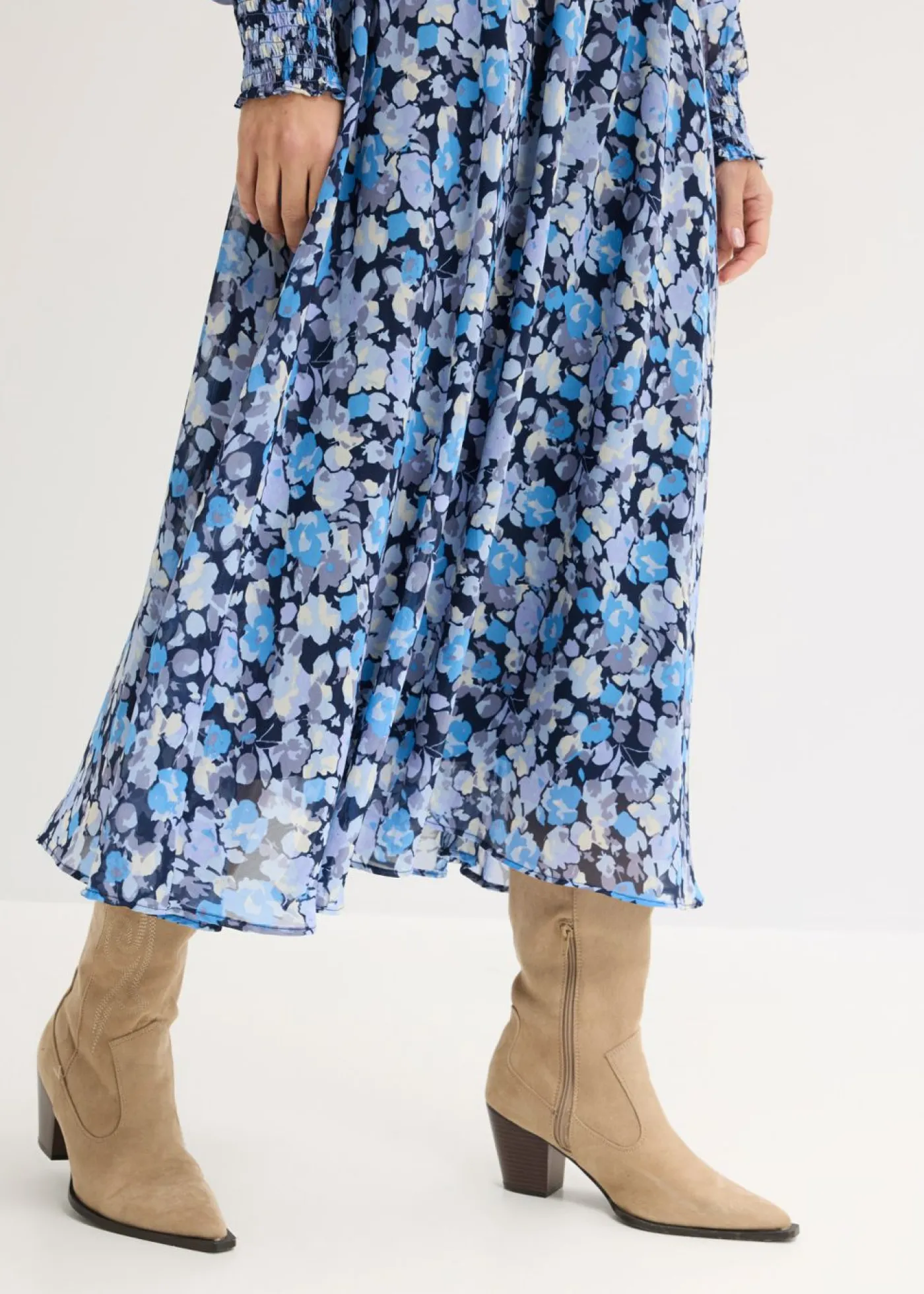 bonprix bonprix Tallas Pequeñas|Vestidos>Vestido de gasa con cuello alto Azul