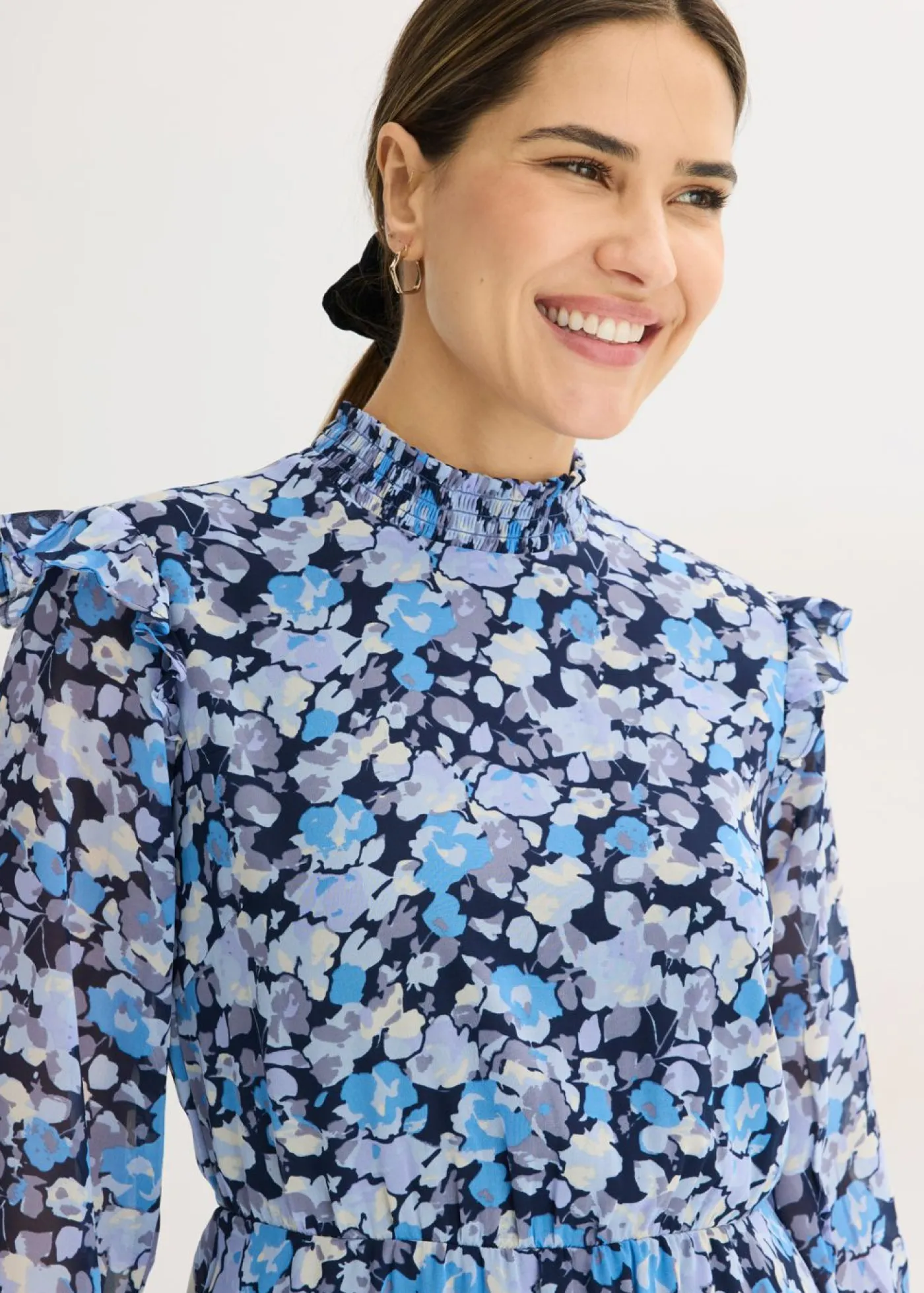 bonprix bonprix Tallas Pequeñas|Vestidos>Vestido de gasa con cuello alto Azul