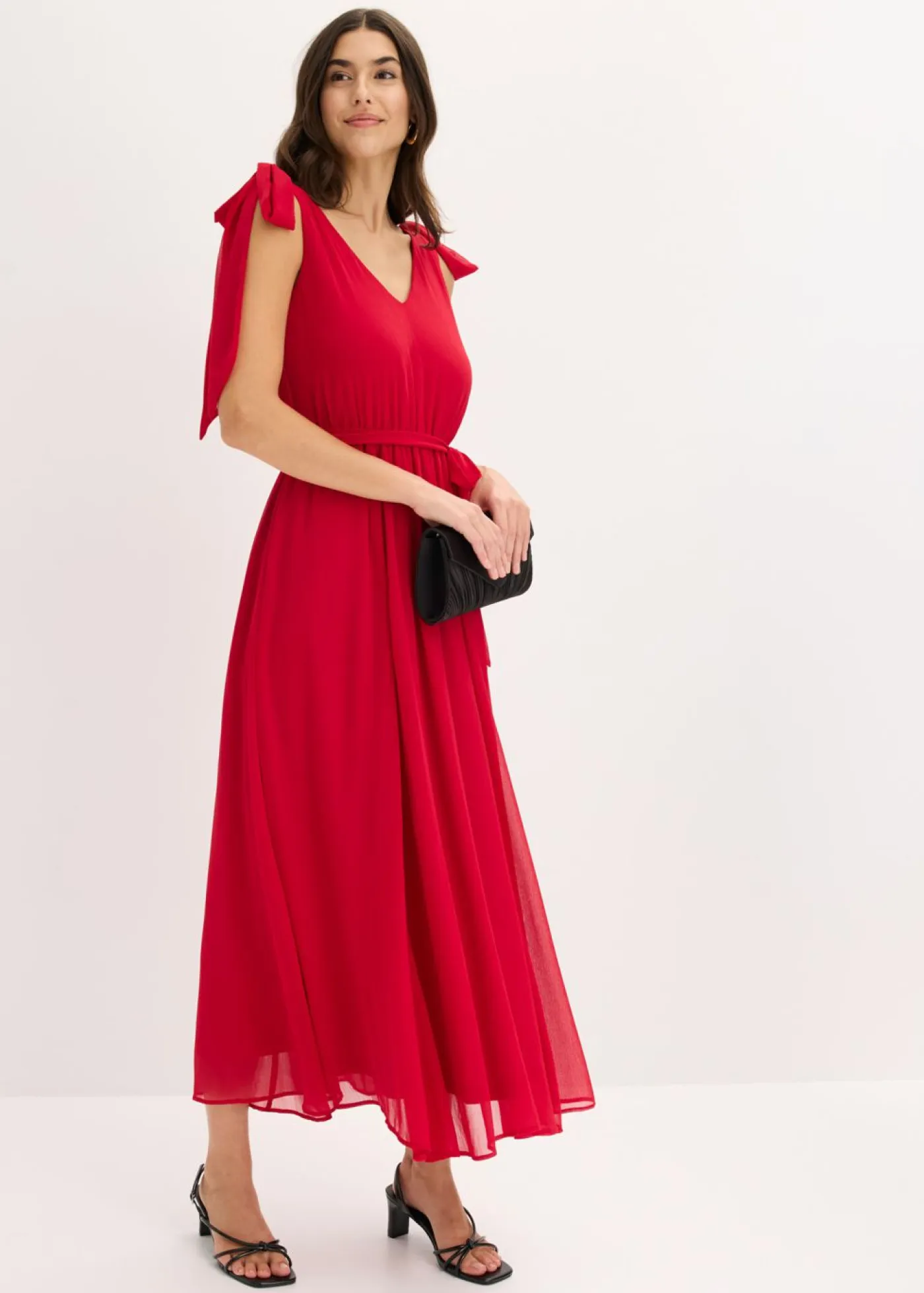 bonprix bonprix Vestidos|Ropa Elegante>Vestido de gasa con detalles de lazo Rojo oscuro