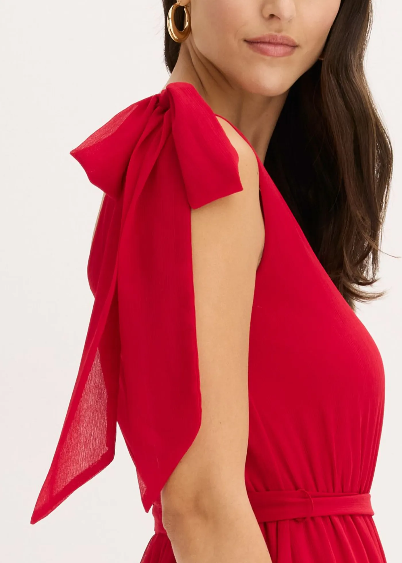 bonprix bonprix Vestidos|Ropa Elegante>Vestido de gasa con detalles de lazo Rojo oscuro