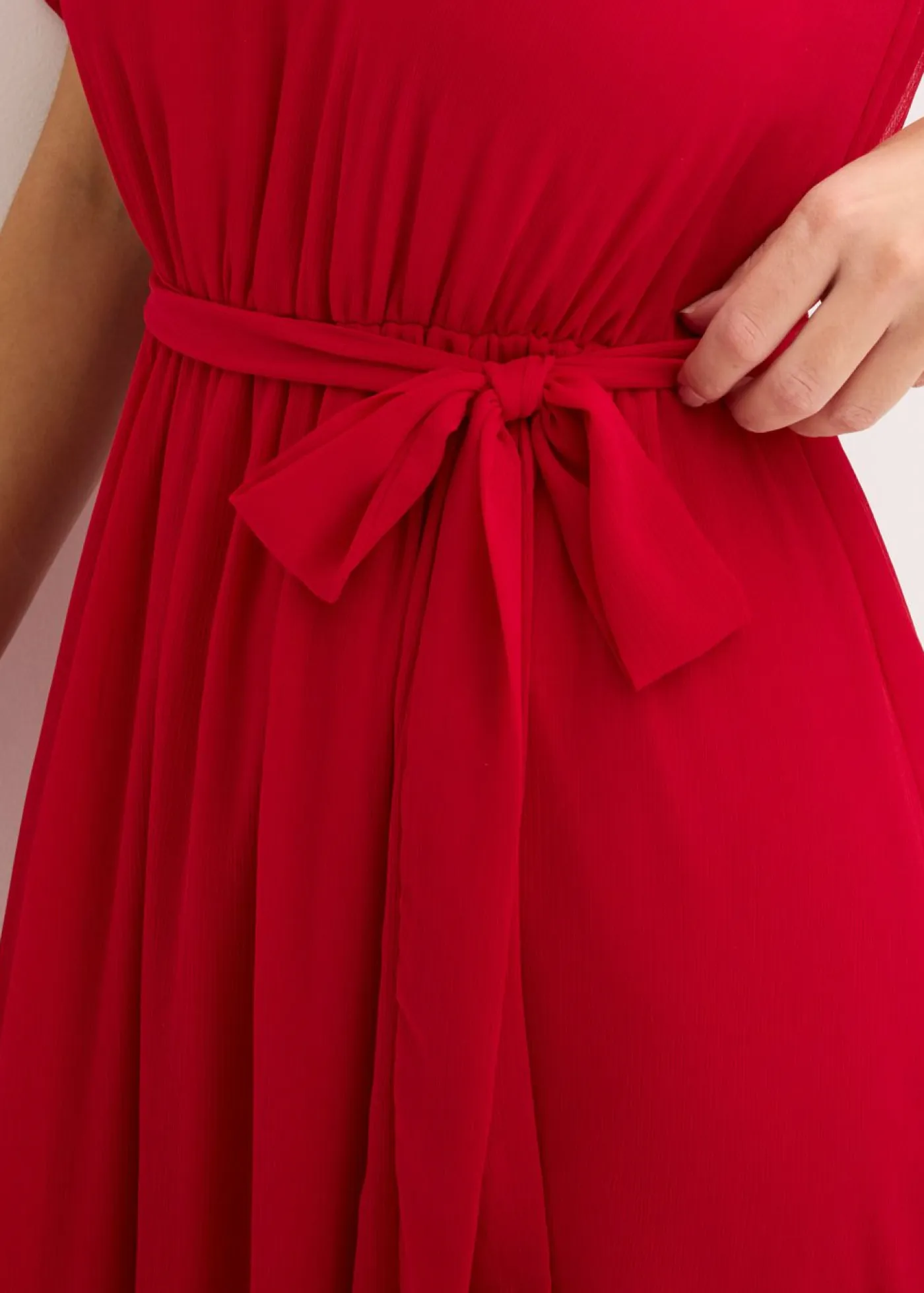 bonprix bonprix Vestidos|Ropa Elegante>Vestido de gasa con detalles de lazo Rojo oscuro