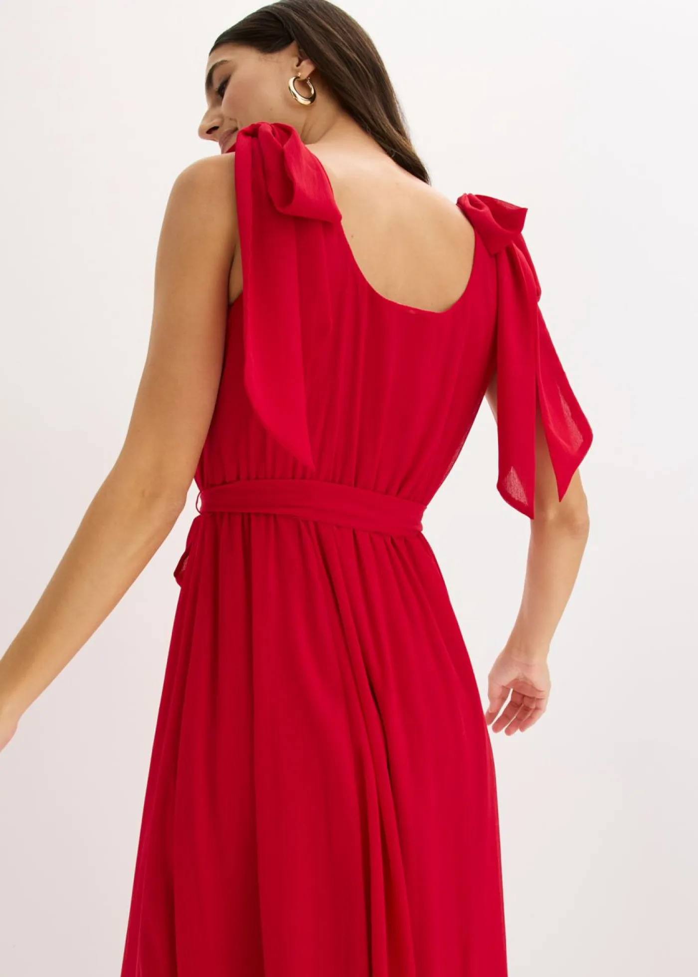bonprix bonprix Vestidos|Ropa Elegante>Vestido de gasa con detalles de lazo Rojo oscuro