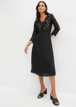 bonprix bonprix Vestidos|Ropa Elegante>Vestido de gasa con encaje Negro