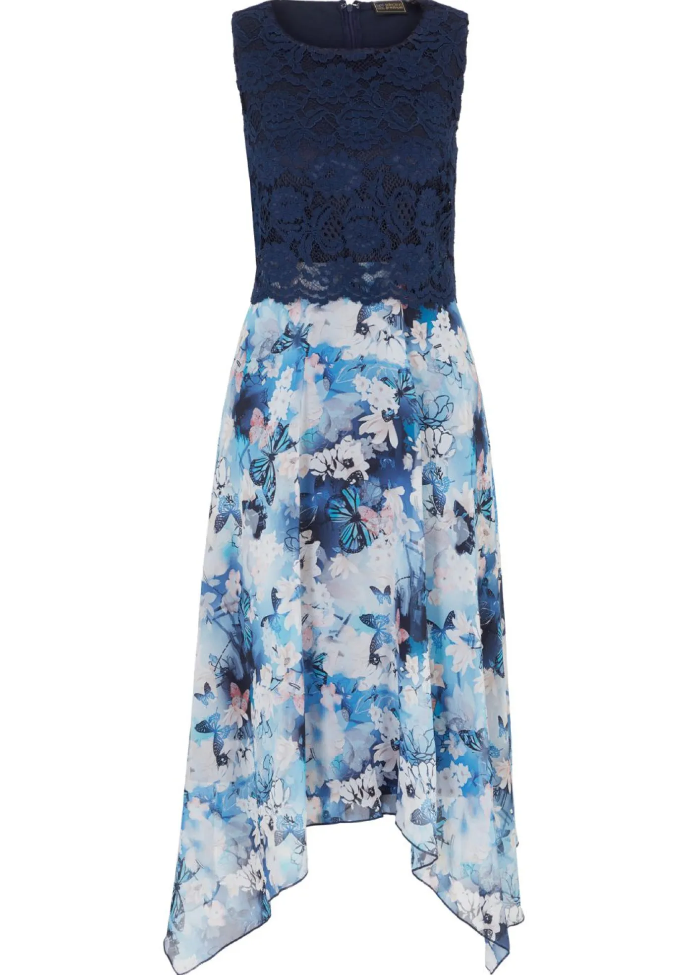 bonprix bonprix Vestidos|Novedades>Vestido de gasa con encaje fino azul marino con flores