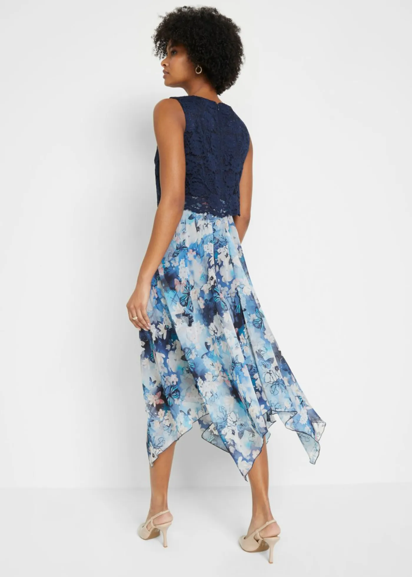 bonprix bonprix Vestidos|Novedades>Vestido de gasa con encaje fino azul marino con flores