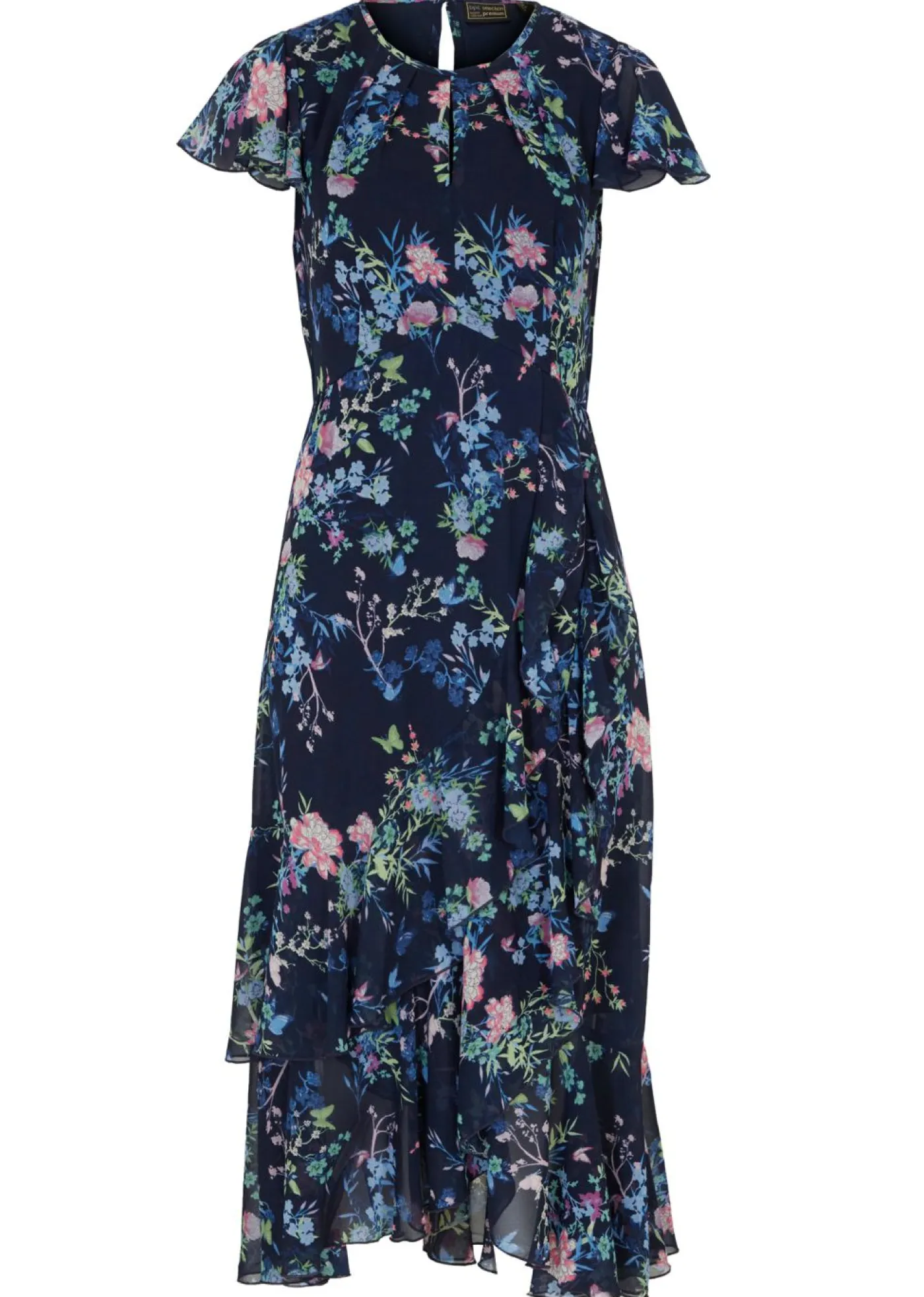 bonprix bonprix Vestidos>Vestido de gasa con mangas tipo murciélago azul marino con flores