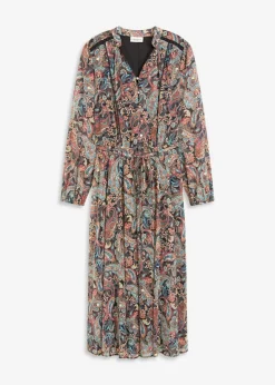 bonprix bonprix Vestidos|Tallas Pequeñas>Vestido de gasa con patrón de paisley Negro-beige