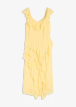 bonprix bonprix Vestidos|Ropa Elegante>Vestido de gasa con tirantes y volantes Amarillo claro