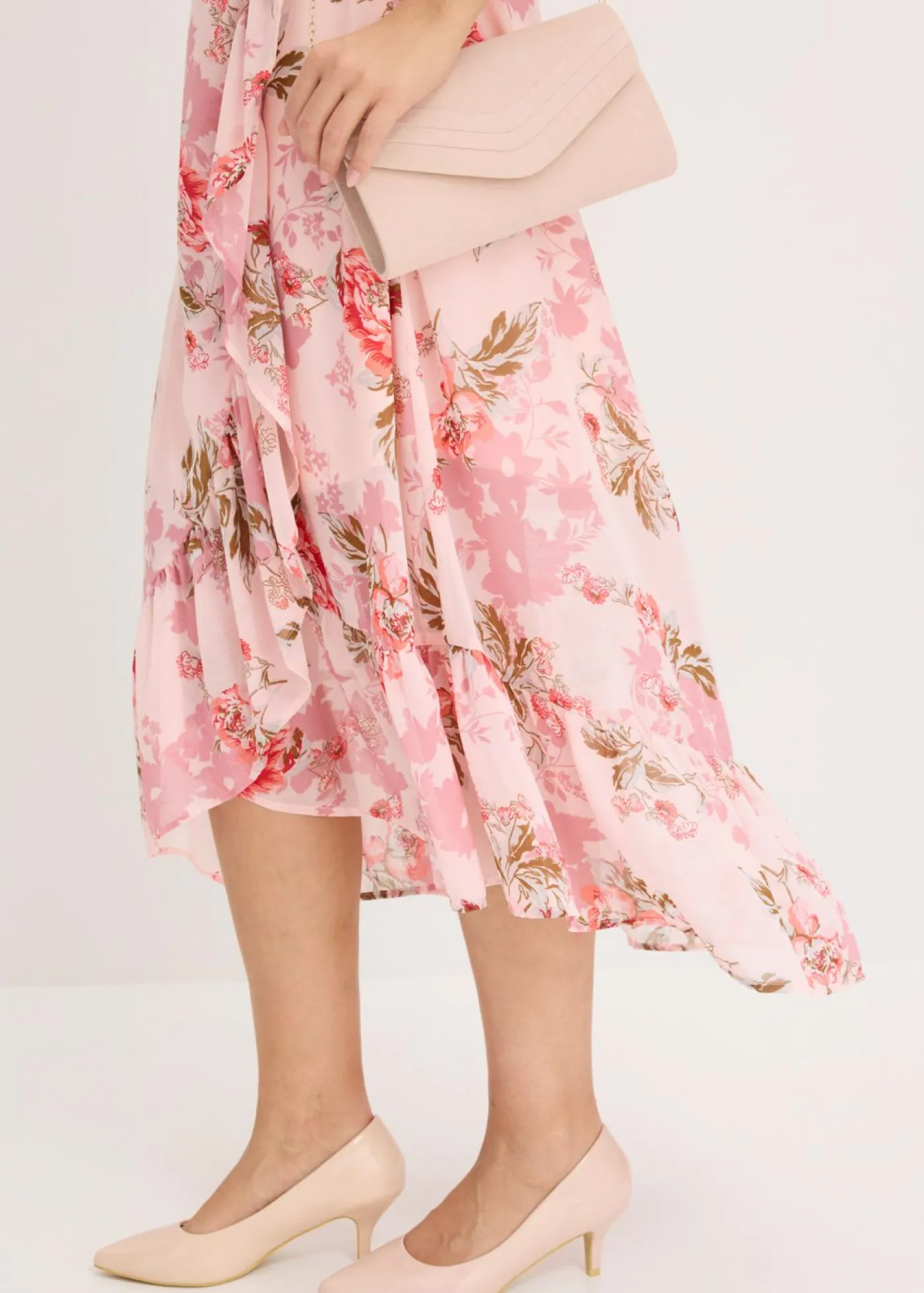 bonprix bonprix Vestidos>Vestido de gasa con volantes Rosa de flores