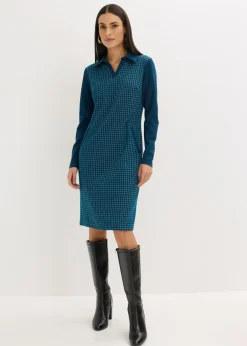Mujer bonprix bonprix Vestido de jacquard con cuello en contraste