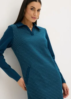 Mujer bonprix bonprix Vestido de jacquard con cuello en contraste