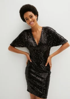 bonprix bonprix Vestidos|Tallas Pequeñas>Vestido de lentejuelas con escote profundo Negro