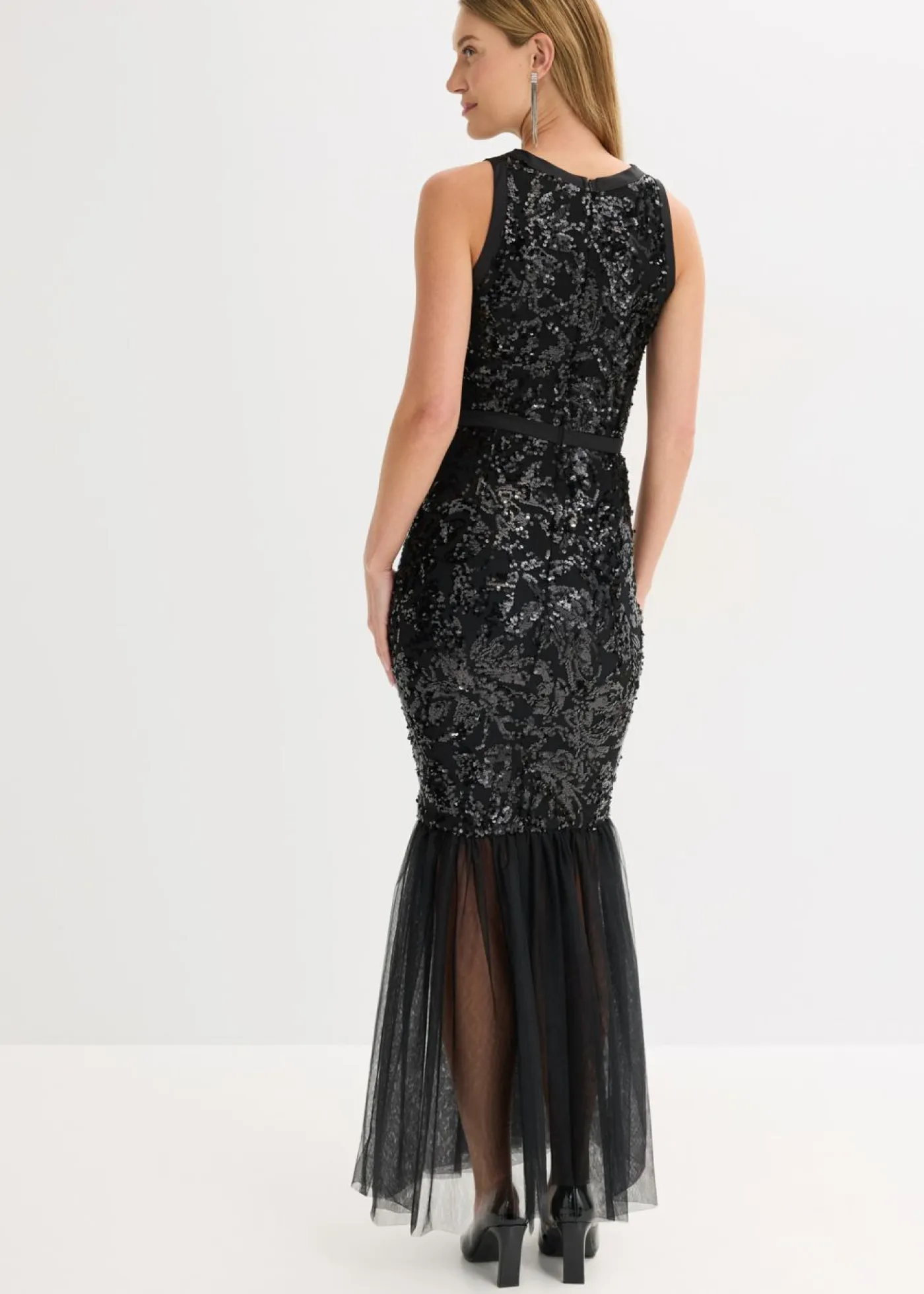 bonprix bonprix Vestidos|Ropa Elegante>Vestido de lentejuelas con volante Negro-beige