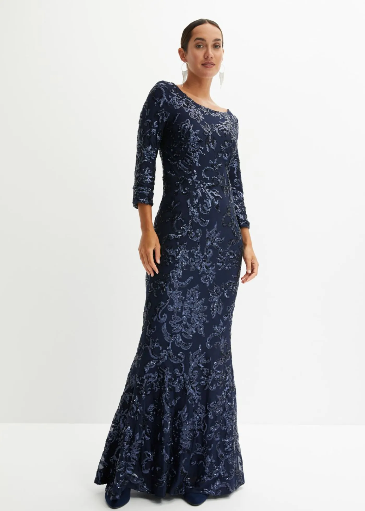 bonprix bonprix Vestidos|Tallas Pequeñas>Vestido de lentejuelas con escote en la espalda Azul marino