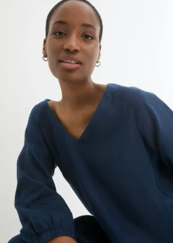 Mujer bonprix bonprix Vestido de lino puro con mangas 3/4