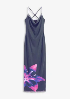 bonprix bonprix Vestidos|Ropa Elegante>Vestido de malla fina con tirantes Azul marino/fucsia de flores