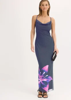 bonprix bonprix Vestidos|Ropa Elegante>Vestido de malla fina con tirantes Azul marino/fucsia de flores