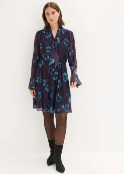 bonprix bonprix Vestidos>Vestido de malla suave púrpura oscuro-negro-verde azulado