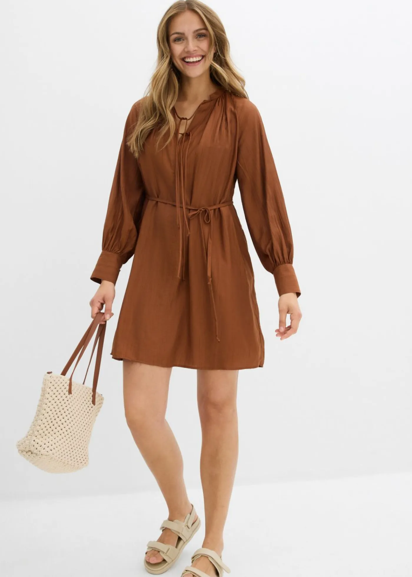 bonprix bonprix Premamá>Vestido de maternidad y camisa de lactancia de viscosa fluida marrón ladrillo