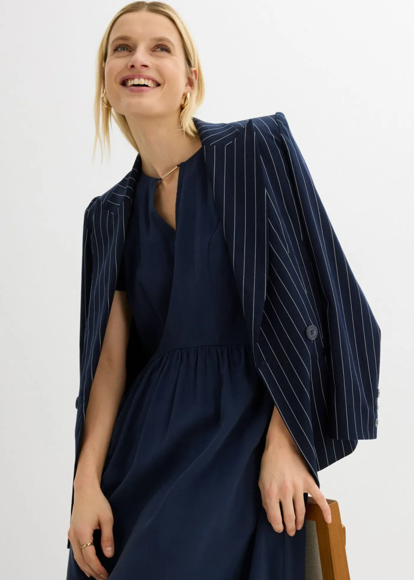 bonprix bonprix Vestidos|Novedades>Vestido de mezcla de viscosa fina Azul marino