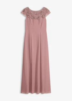 bonprix bonprix Vestidos|Novedades>Vestido de noche con aplicación de encaje Rosa palo