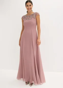 bonprix bonprix Vestidos|Novedades>Vestido de noche con aplicación de encaje Rosa palo