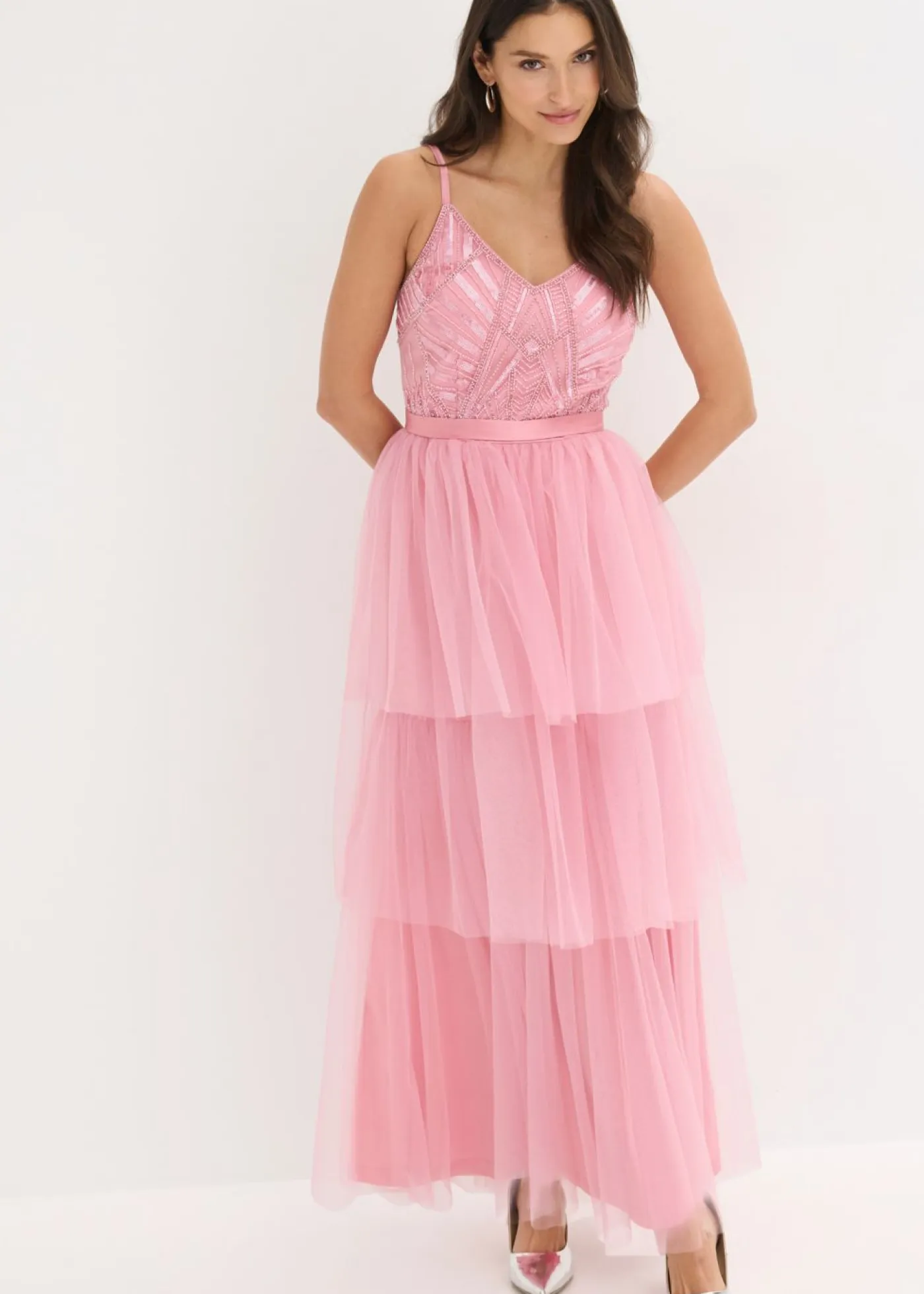 Mujer bonprix bonprix Vestido de noche con encaje y falda de tul fino