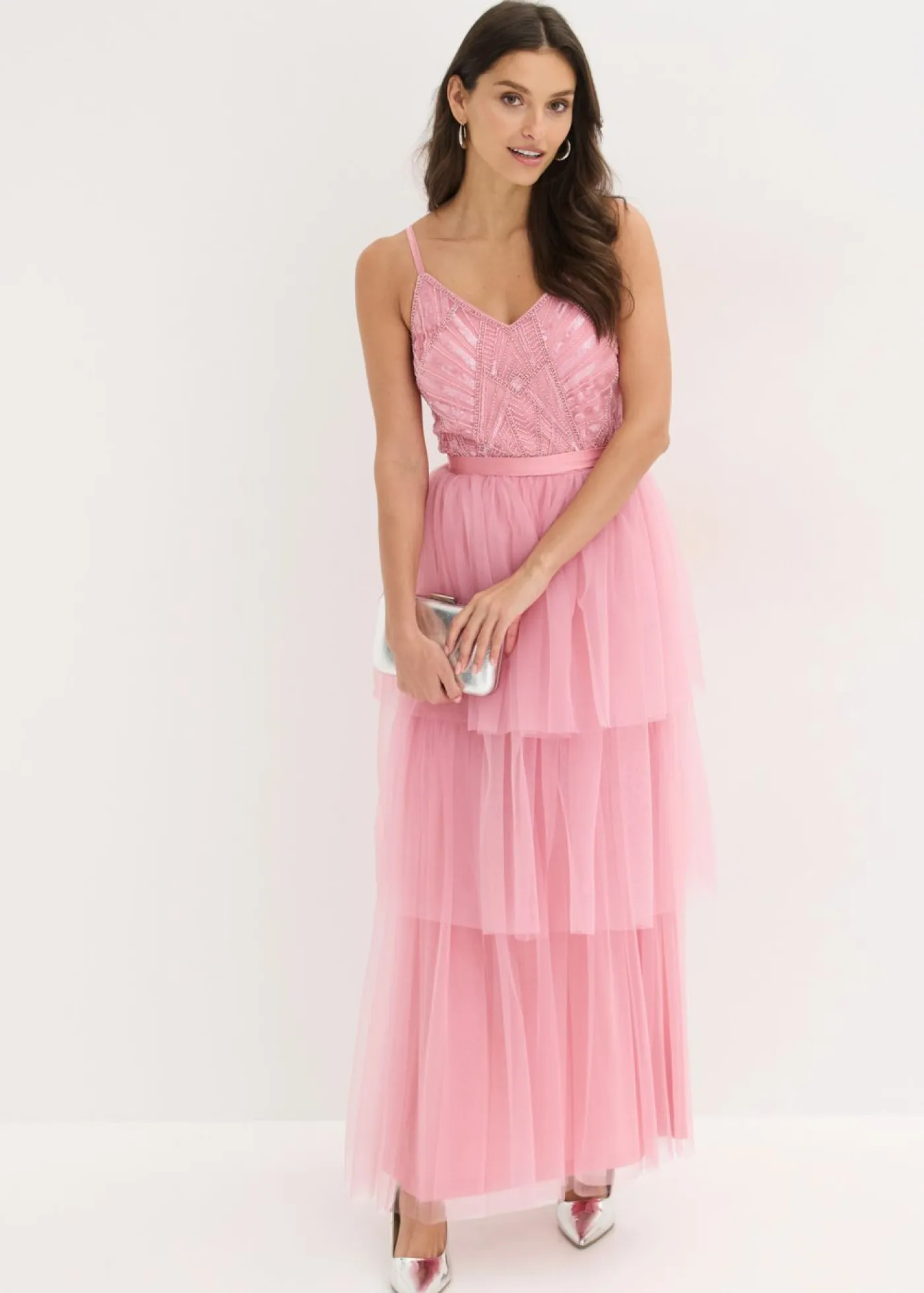 Mujer bonprix bonprix Vestido de noche con encaje y falda de tul fino