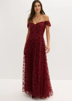 bonprix bonprix Vestidos|Ropa Elegante>Vestido de noche con un elegante bordado floral Rojo rubí