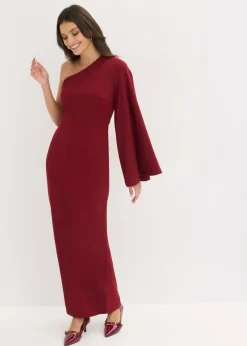 bonprix bonprix Vestidos|Ropa Elegante>Vestido de noche con un hombro al descubierto Rojo rubí