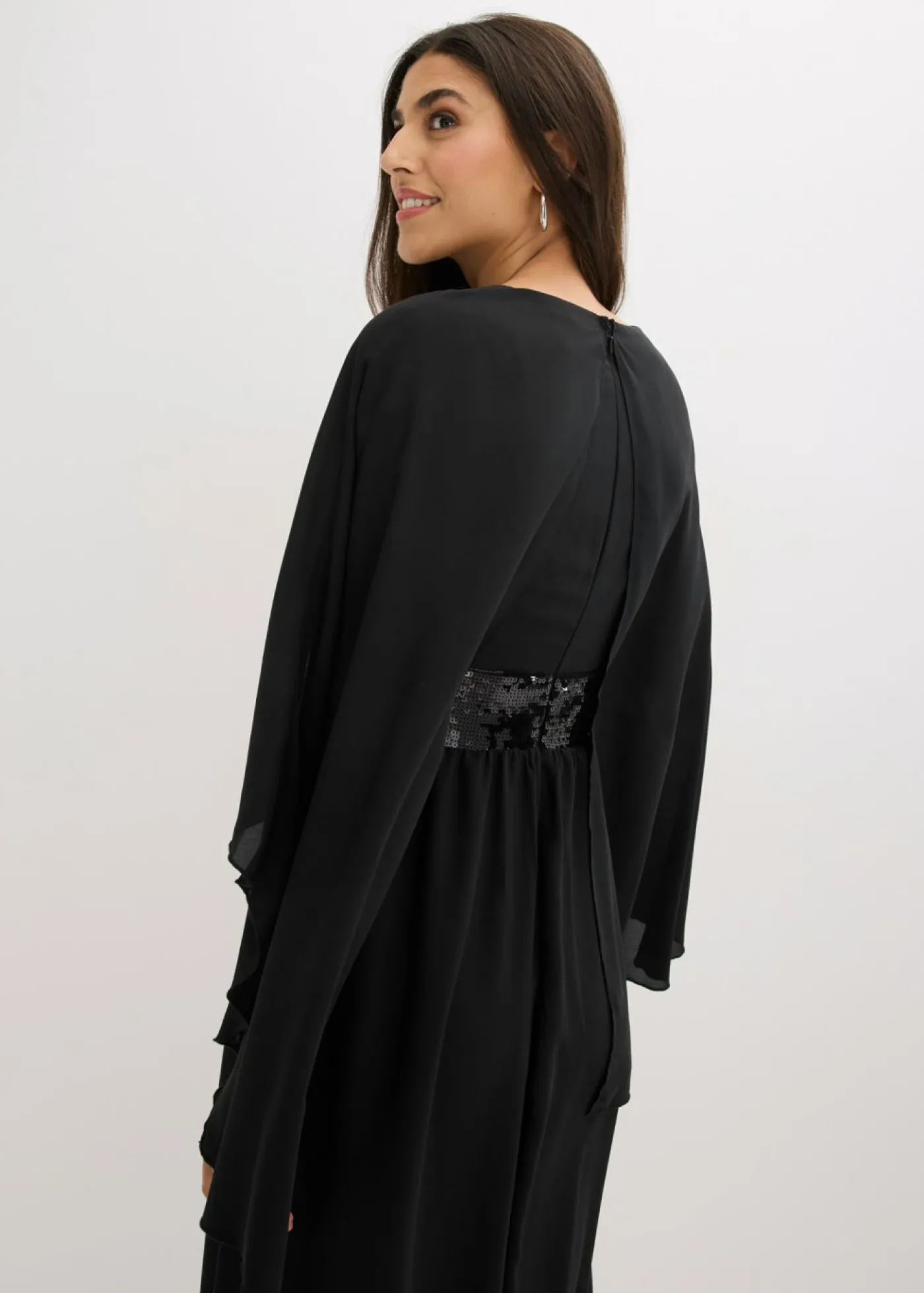 bonprix bonprix Vestidos|Novedades>Vestido de noche de gasa fina con inserto de lentejuelas Negro