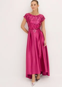 bonprix bonprix Vestidos|Novedades>Vestido de noche de satén brillante con lentejuelas Rosa fucsia