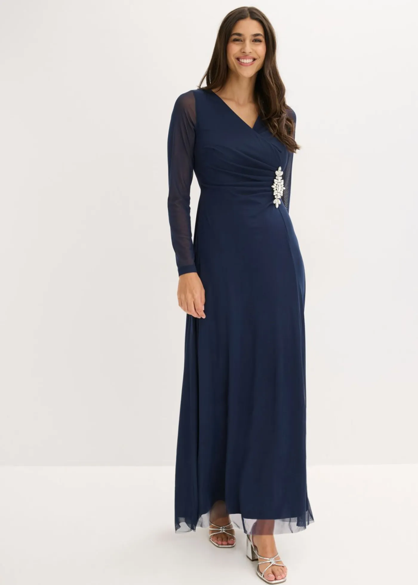 bonprix bonprix Vestidos|Novedades>Vestido de noche de tul delicado con aplicación de piedras Azul marino