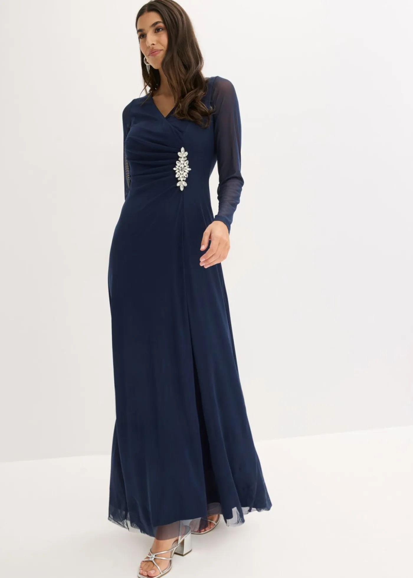 bonprix bonprix Vestidos|Novedades>Vestido de noche de tul delicado con aplicación de piedras Azul marino