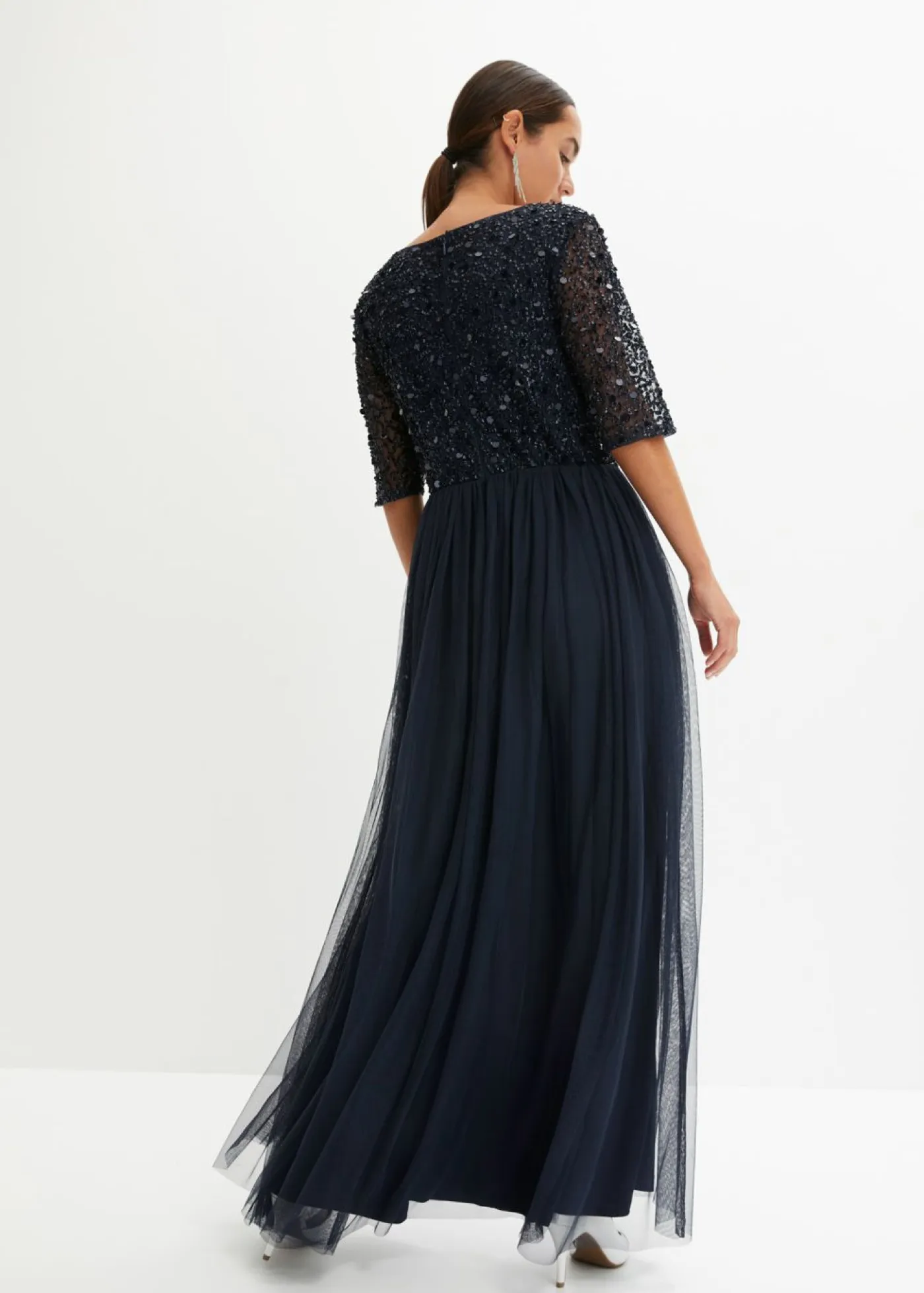 Mujer bonprix bonprix Vestido de noche de tul delicado con bordado de lentejuelas