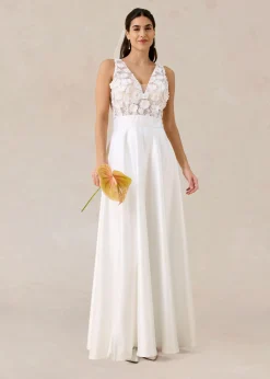 Mujer bonprix bonprix Vestido de novia de satén brillante con aplicaciones de flores