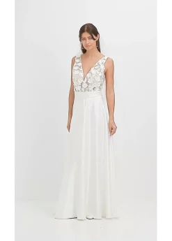 Mujer bonprix bonprix Vestido de novia de satén brillante con aplicaciones de flores