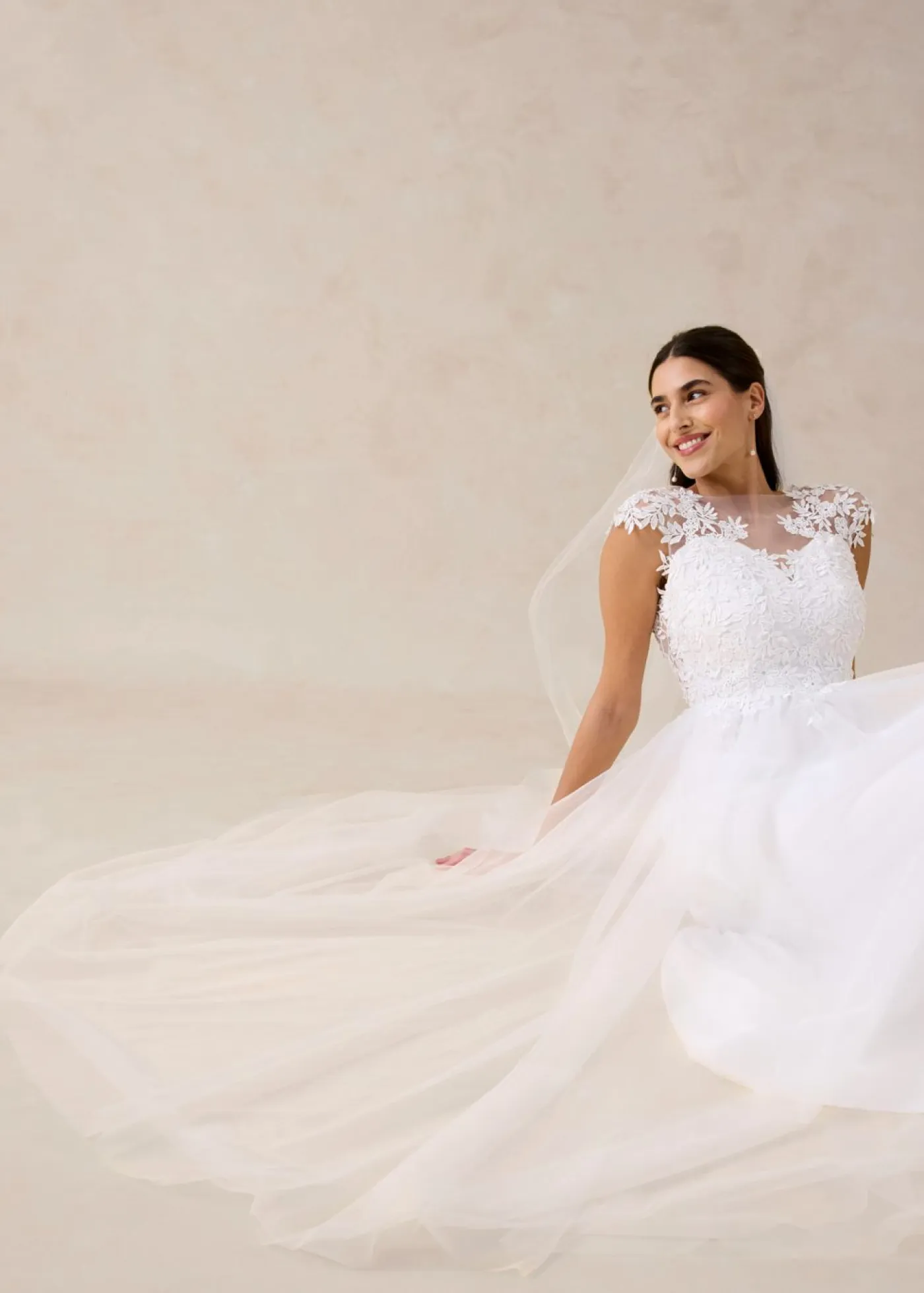 bonprix bonprix Vestidos>Vestido de novia de tul con encaje Blanco lana