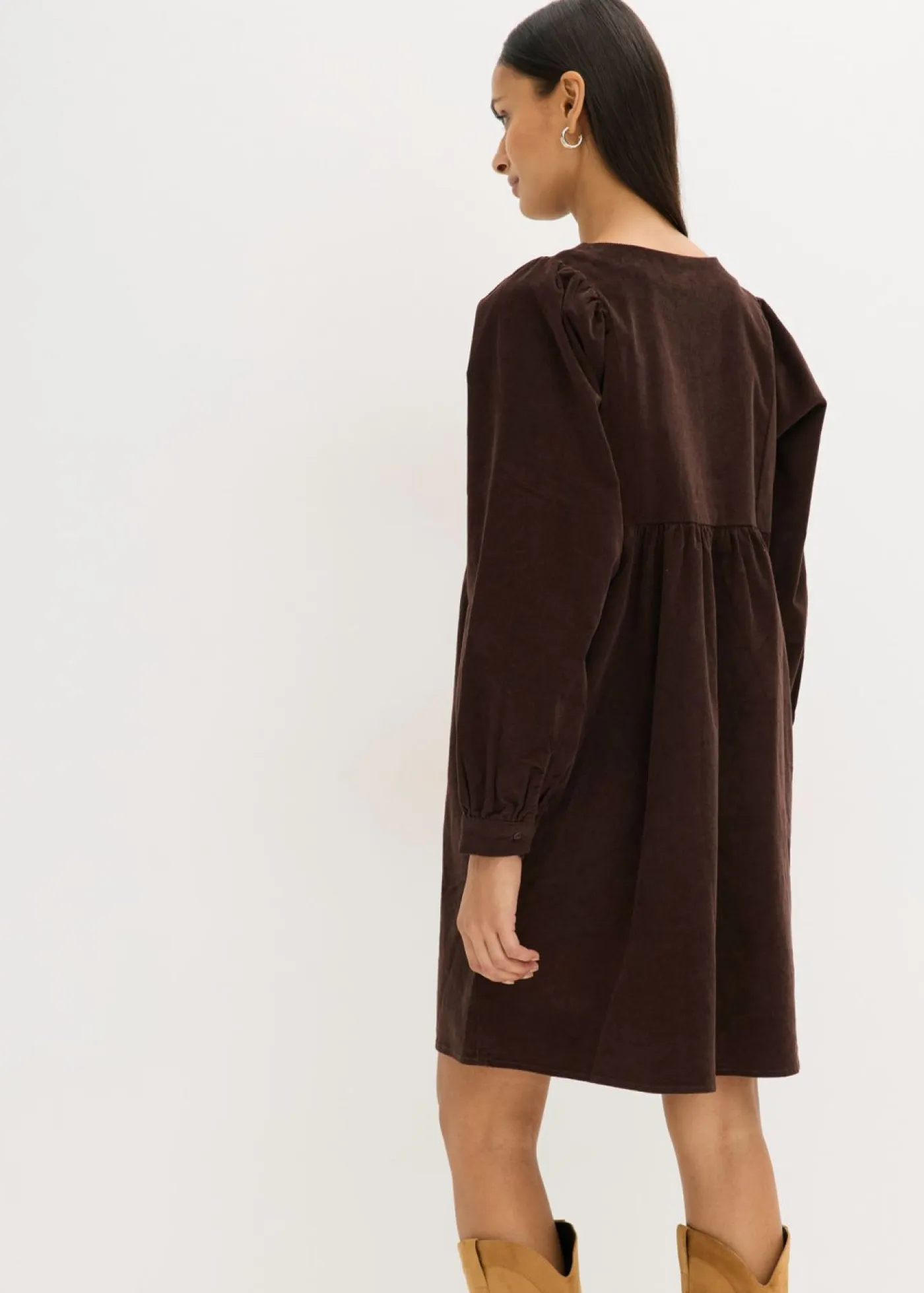 bonprix bonprix Vestidos>Vestido de pana de algodón Marrón oscuro