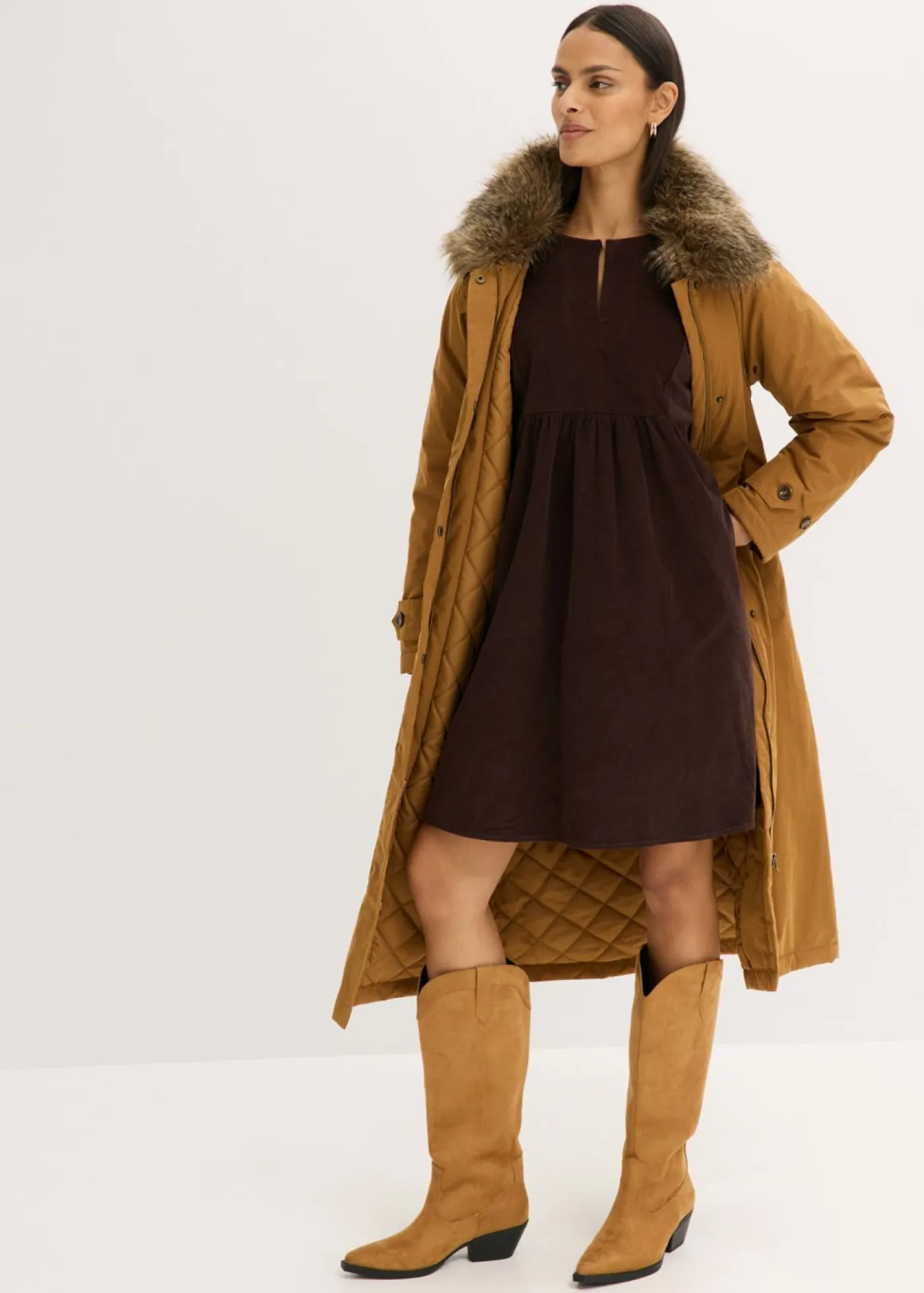 bonprix bonprix Vestidos>Vestido de pana de algodón Marrón oscuro