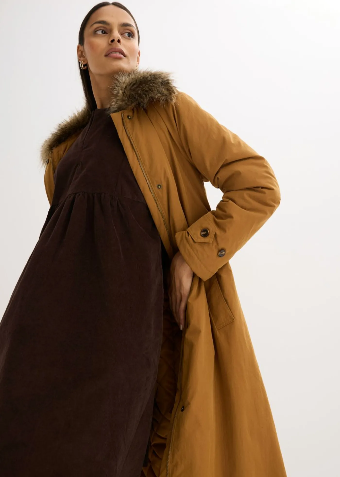 bonprix bonprix Vestidos>Vestido de pana de algodón Marrón oscuro