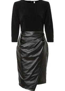 Mujer bonprix bonprix Vestido de piel sintética con parte superior de punto